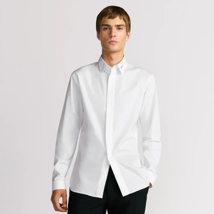 Shirt with Embroidered Bee Jewel White Cotton Poplin - Image 2