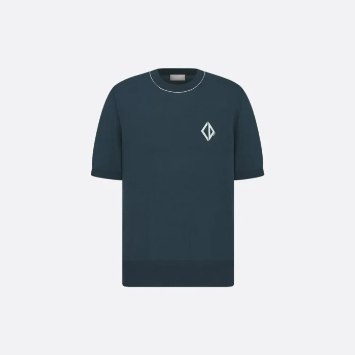 CD Diamond Short-Sleeved Sweater Blue Cotton and Silk Jersey - Image 1