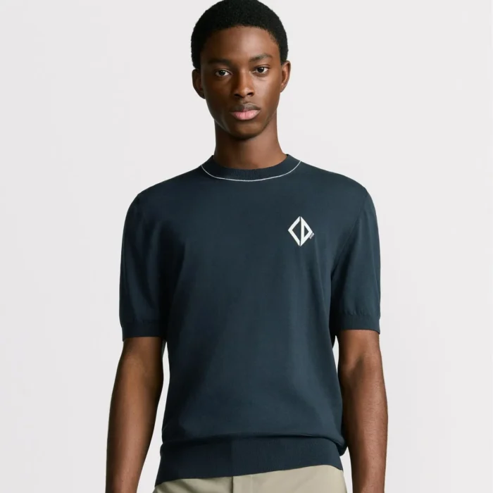 CD Diamond Short-Sleeved Sweater Blue Cotton and Silk Jersey - Image 2