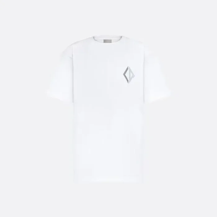 CD Diamond T-Shirt, Relaxed Fit White Cotton Jersey - Image 1