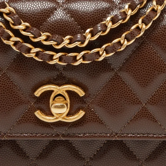 Chanel Brown Quilted Caviar Leather Wallet on Chain - Image 2
