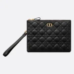 Medium Dior Caro Daily Pouch Black Supple Cannage Calfskin