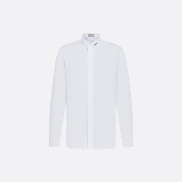 Shirt with Embroidered Bee Jewel White Cotton Poplin - Image 1