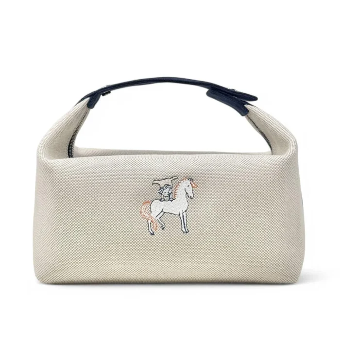 Hermes Beige Navy Blue Fabric Cabriolet Bride-A-Brac Case - Image 1
