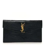 Calfskin Crocodile Embossed Uptown Monogram Pouch Black