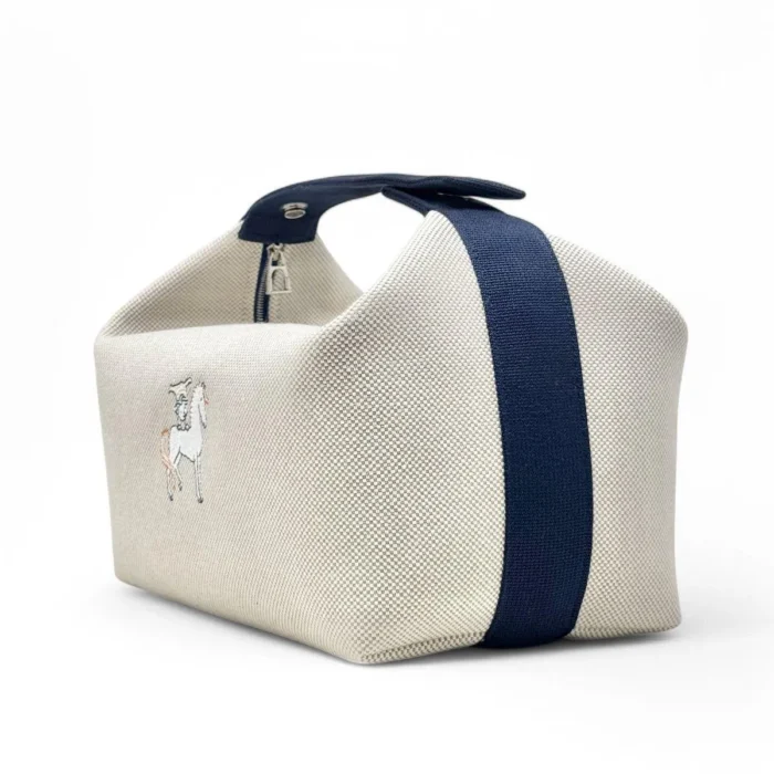 Hermes Beige Navy Blue Fabric Cabriolet Bride-A-Brac Case - Image 2