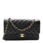 Caviar Quilted Medium Double Flap Black